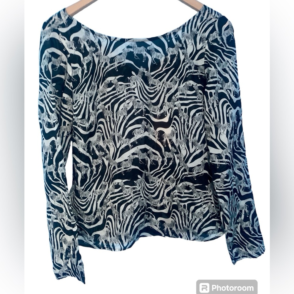 Alpinestars by Denise Focil Black White Zebra 100% silk Top NWT Size S